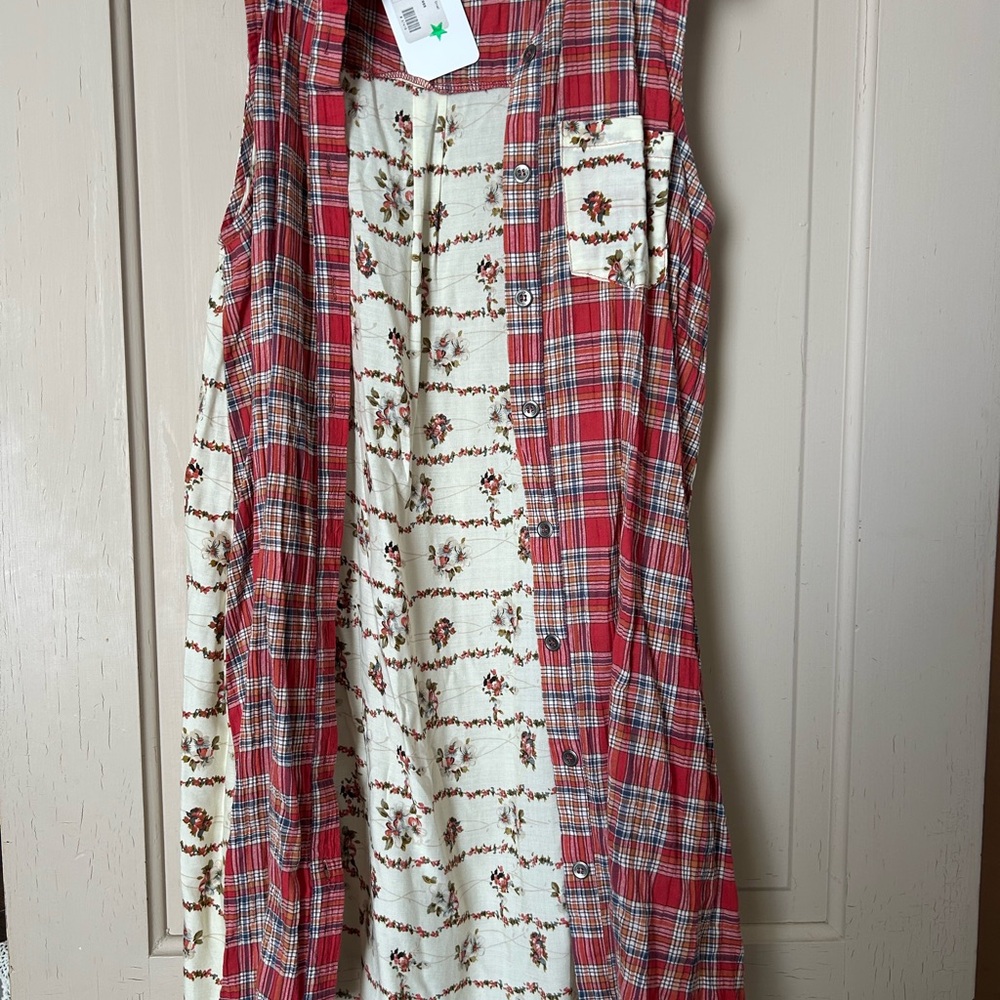 Plaid Button Down Vest Tunic